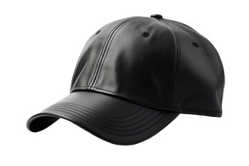Black Leather Baseball Cap on White Background. on a White or Clear Surface PNG Transparent Background.