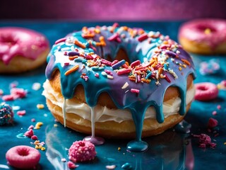 Ethereal Cosmic Donut: A Culinary Masterpiece with Iridescent Glaze and Vibrant Sprinkles, Offering a Taste of the Universe in Every Bite