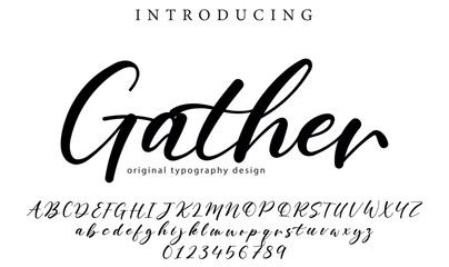 Gather Font Stylish brush painted an uppercase vector letters, alphabet, typeface