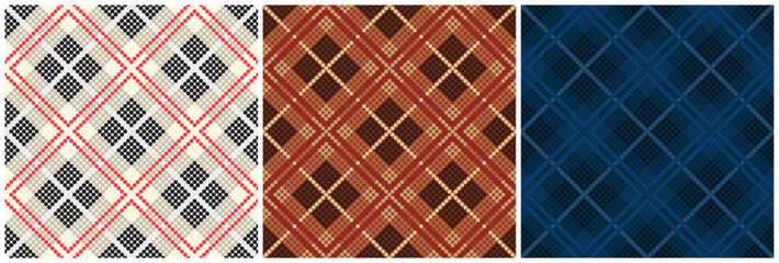 Tartan fabric Classic color set made from Dot shapes seamless pattern vector illustration.