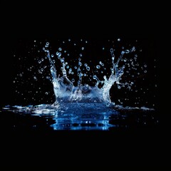 A splash of blue water in motion against a black background.
