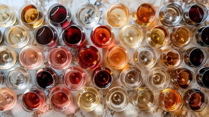 Group of Wine Glasses on Table - obrazy, fototapety, plakaty