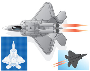 F-22 fighter plane vector draw object cartoon.eps