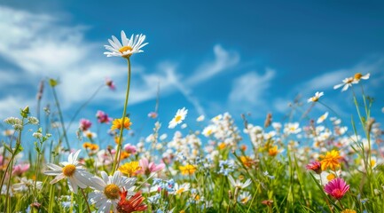 Colorful Flowers in Field Under Blue Sky