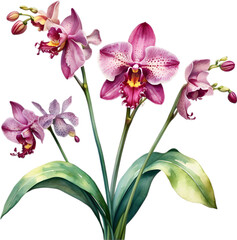 Fototapeta na wymiar Watercolor painting of Leopard Orchid (Ansellia gigantea) flower. 