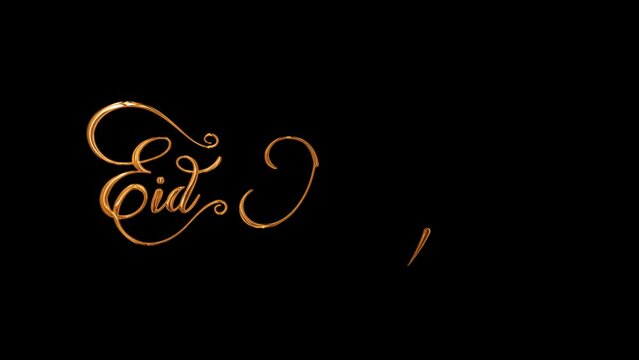 Happy eid greeting motion design animation. Eid Mubarak Animation Text in Gold Color on transparent background. Great for Eid Al Fitr and Adha video introduction video. 4K with alpha channel.