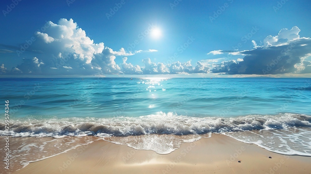 Sticker Beach, beautiful panoramic sea view, with clean water & blue sky