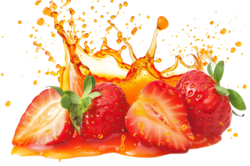 A splash of delicious strawberry juice isolated on a transparent background
