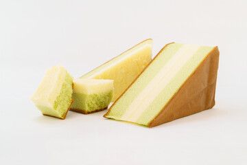Matcha sandwich cake on white background