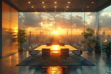 A conference room filled with natural light, fostering a positive and energetic atmosphere for...