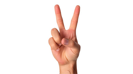hand showing sign, two, peace, isolated on transparent background, PNG