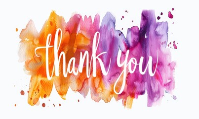 Thank you - calligraphy lettering on abstract painted background.