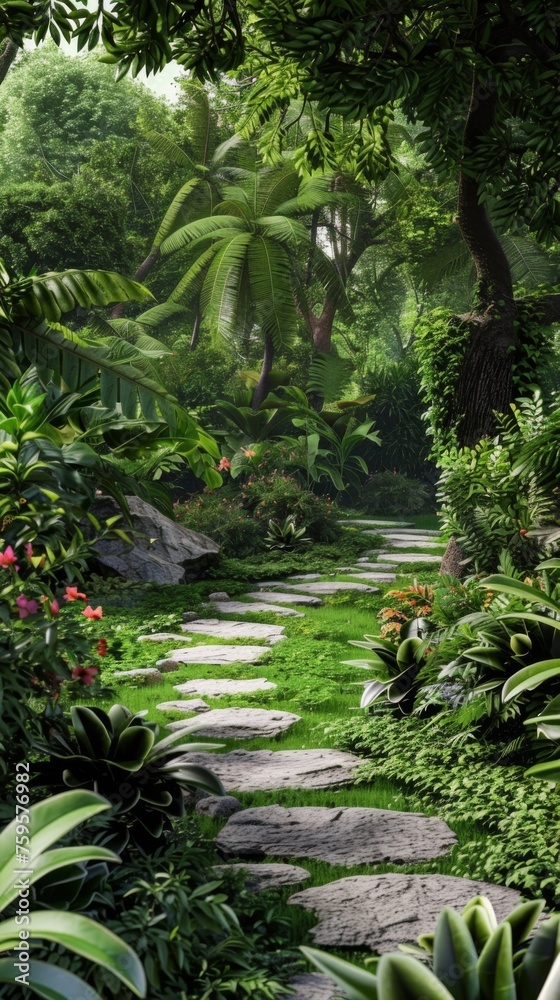 Canvas Prints a path in the middle of a lush green forest