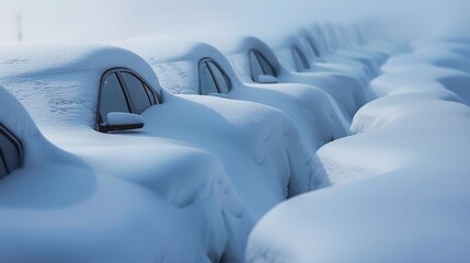 A row of parked cars covered in snow