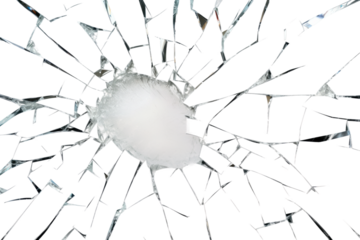 Broken Glass Window With Hole. on a White or Clear Surface PNG Transparent Background.
