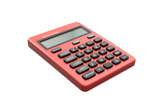 Red Calculator on White Background. on a White or Clear Surface PNG Transparent Background.