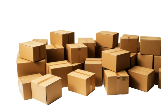 Stack of Cardboard Boxes. on a White or Clear Surface PNG Transparent Background.