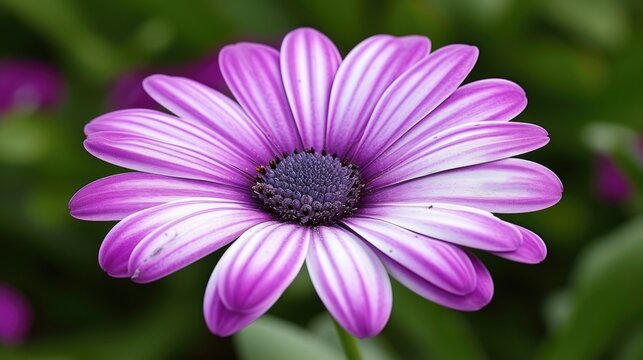 A purple and white flower with a blue center