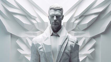 white geometric abstract 3d sculpture of a man - obrazy, fototapety, plakaty