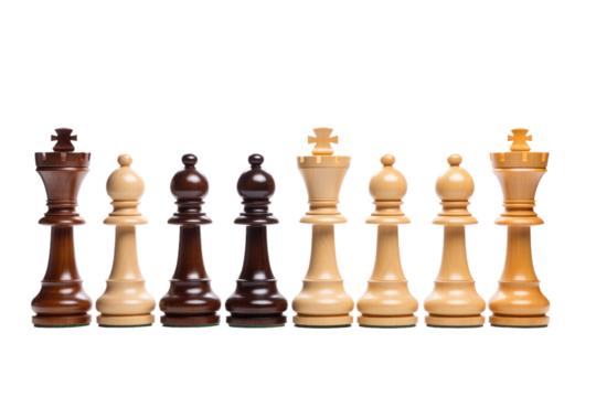 Chess Pieces Set on White Background. on a White or Clear Surface PNG Transparent Background.