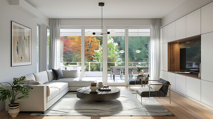Scandinavian style living room designed with an open-concept layout for flow