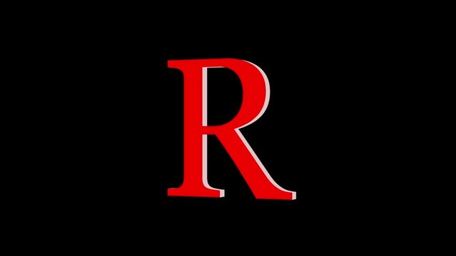 3d R letter logo loopable rotated red color animation black background