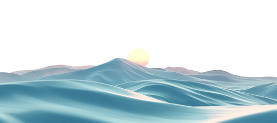 A minimalist scene featuring gently undulating hills in pastel colours on a transparent background