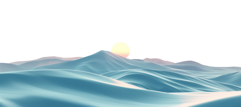A minimalist scene featuring gently undulating hills in pastel colours on a transparent background