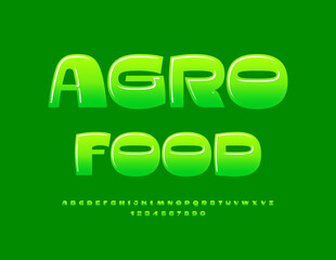 Vector eco concept Agro Food. Glossy Green Font. Modern Alphabet Letters and Numbers set.