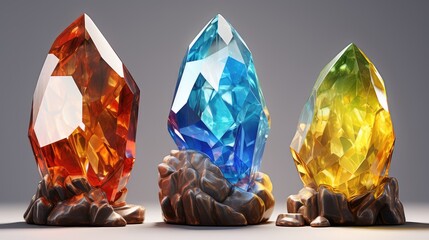 triad of vivid crystal gems - obrazy, fototapety, plakaty