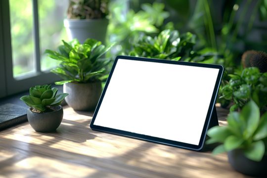 Modern black tablet mockup with a transparent screen on the floor