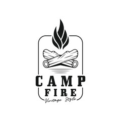 vintage Campfire Logo Design, Camping Vector. Logo for camping , adventure wildlife , campfire and wilderness