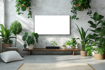 Modern black TV mockup with a transparent background in the living room