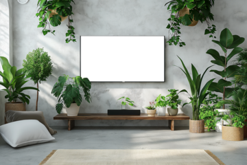 Modern black TV mockup with a transparent background in the living room