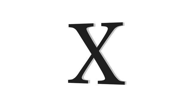 3d X letter logo loopable rotated black color animation white background