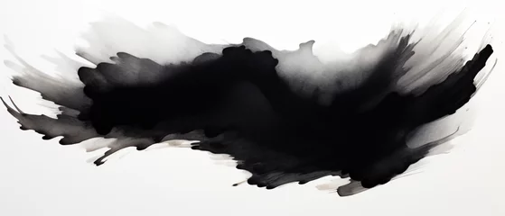 Fotobehang Black watercolor brush stroke over white background. . © Black