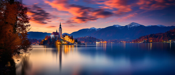 Bled lake in Slovenia famous and very popular landmark - obrazy, fototapety, plakaty