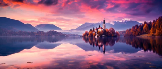 Fotobehang Bled lake in Slovenia famous and very popular landmark © Black