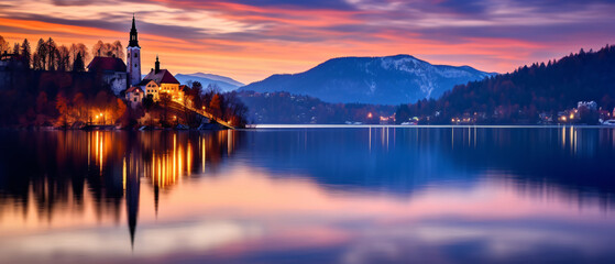Bled lake in Slovenia famous and very popular landmark