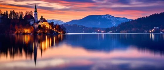 Fotobehang Bled lake in Slovenia famous and very popular landmark © Black