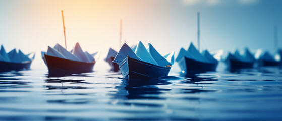 Business. Leadership concept image with paper boats on