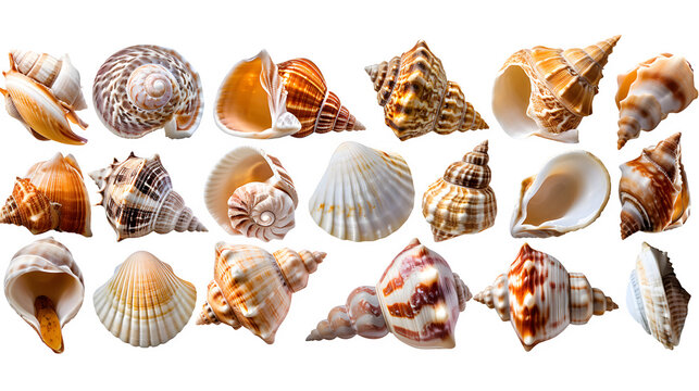 Seashell Collection on Transparent Background, PNG Design Set - Hand Edited Generative AI