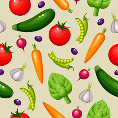 Vegetables seamless pattern. Vegetable background. Set of vegetables.