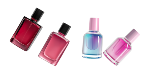 Floating perfume bottle mockup isolated on transparent background