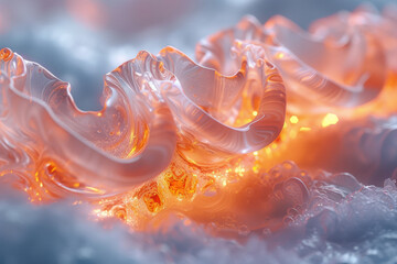 Liquid fire encased within an icy sculpture, symbolizing the coalescence of opposing elements in a...