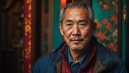 Nachdenklicher Blick: Das ausdrucksstarke Porträt eines chinesischen Seniors - obrazy, fototapety, plakaty