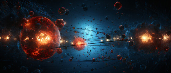 Collision of nuclei of elementary particles .. - obrazy, fototapety, plakaty