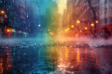 A colorless rainy day transforming into a vibrant rainbow, showcasing the fleeting yet magical...