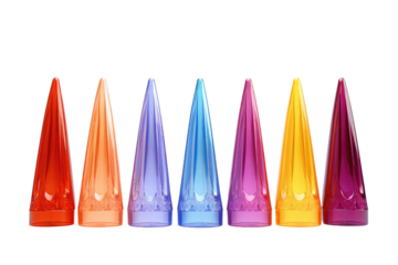 Colorful Cones Arranged in a Row. on a White or Clear Surface PNG Transparent Background.