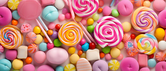 Fototapeta na wymiar Colorful candies lollipops marshmallows and gingerbar .